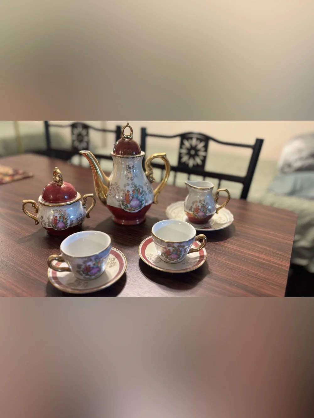 Vintage Lusterware Porcelain Tea Set Courting Couple Gold Trim